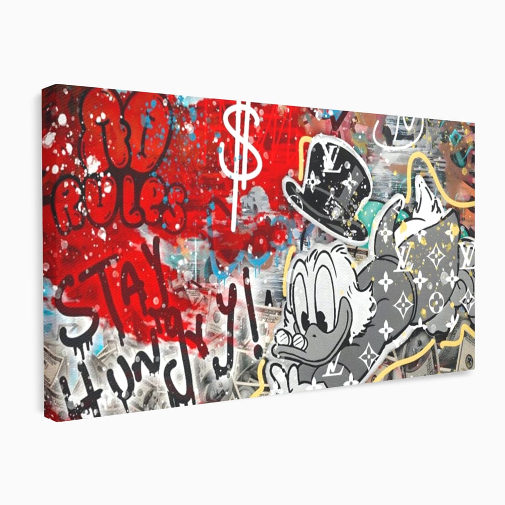 Tablou canvas cu tablou canvas cu scrooge mcduck si graffiti, fara rama, pe sasiu de lemn